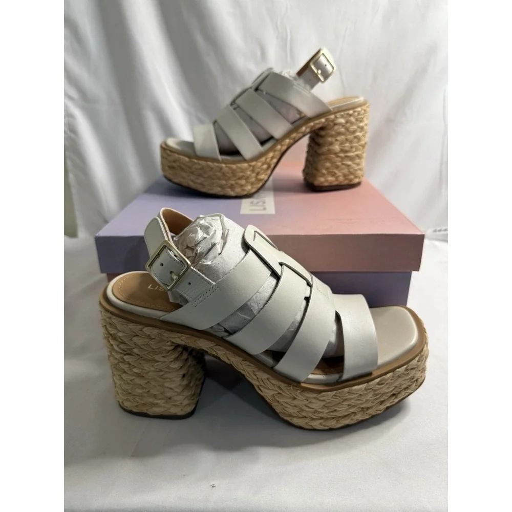 Lisa Vicky Nordstrom Just-V White Leather Strappy Platform Women Size 8.5‎
